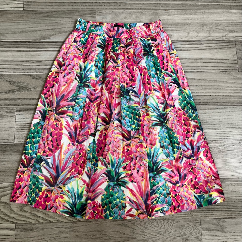 J. Crew Pull On Midi Skirt In Ratti Pineapple Tropical Print Size 0